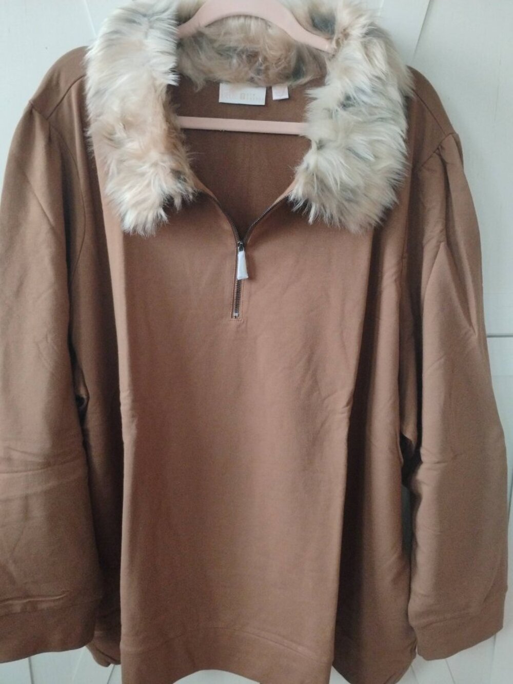 Kim Gravel Jingle Belles Bronze Half Zip Sweatshirt /w Faux Fur Collar-5X-NWT